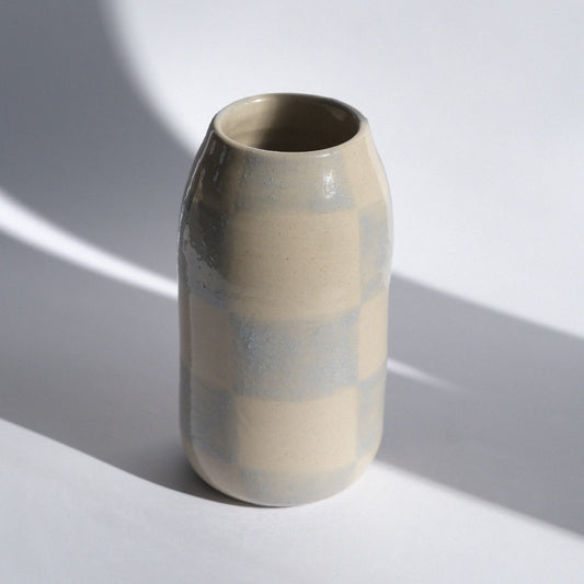 Vase L | Hellblau Kariert